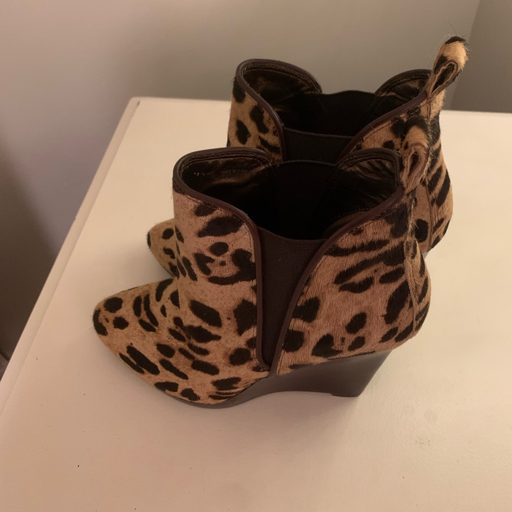 Leopard Print Wedge Ankle Boots - Brown